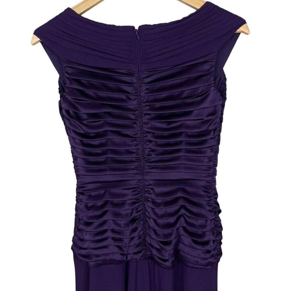 TADASHI COLLECTION PURPLE SILK CHIFFON V-NECK PLEATED GOWN - Picture 8 of 10